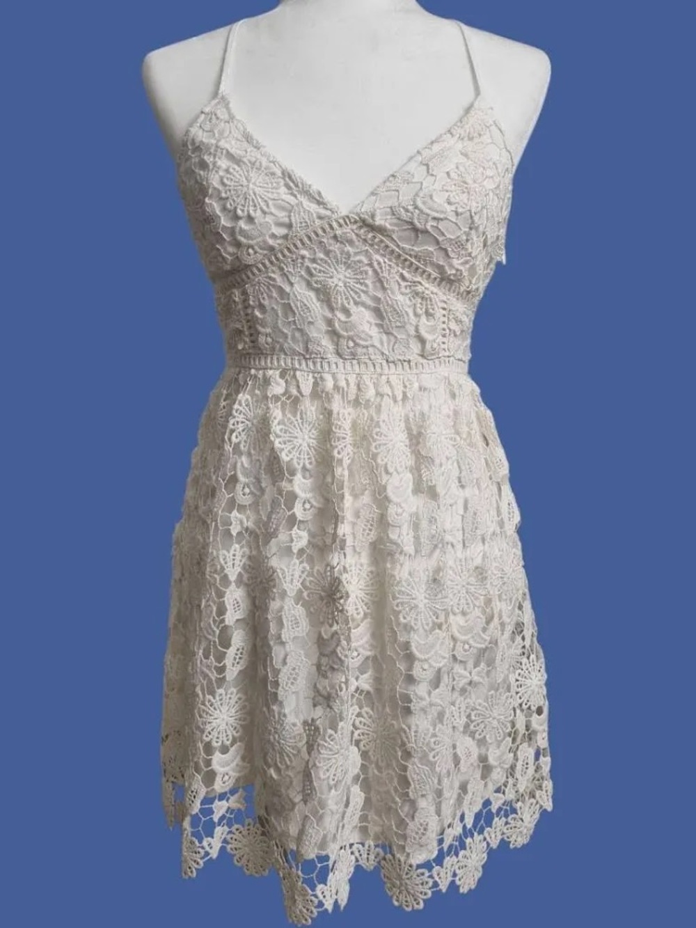 Hollister Ivory Lace Spaghetti-Strap Mini Dress